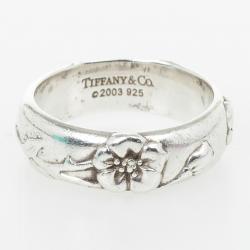 Pre Owned Tiffany & Co. Nature Rose Silver Ring Size 55