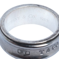Pre Owned Tiffany & Co. Tiffany 1837 Silver Titanium Band Ring Size 58