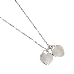 Pre Owned Tiffany & Co. Enamel Mini Double Heart Tag Silver Pendant Necklace