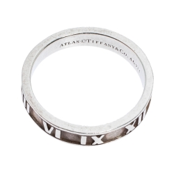 Pre Owned Tiffany & Co. Atlas Roman Numeral Motif Silver Ring Size 54