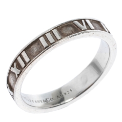 Pre Owned Tiffany & Co. Atlas Roman Numeral Motif Silver Ring Size 54