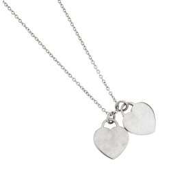 Pre Owned Tiffany & Co. Return to Tiffany Mini Double Heart Tag Pendants Enamel and Silver Chain Necklace
