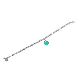 Pre Owned Tiffany & Co. Return to Tiffany Blue Enamel Heart Tag Silver Bead Bracelet
