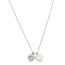 Pre Owned Tiffany & Co. Return to Tiffany Mini Double Heart Tag Pendant Silver Necklace
