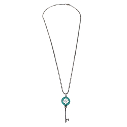 Tiffany & Co. Blue Enamel Knot Key Silver Pendant Necklace