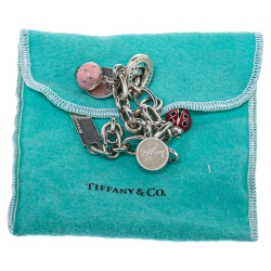 مملوكة مسبقًا Tiffany & Co. Multi Charm Enamel Silver Chain Link Bracelet