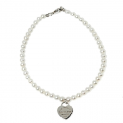 Pre Owned Tiffany & Co. Sterling Silver Mini Heart Tag Freshwater Pearl Bracelet