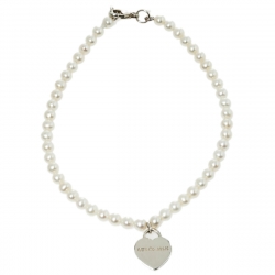 Pre Owned Tiffany & Co. Sterling Silver Mini Heart Tag Freshwater Pearl Bracelet