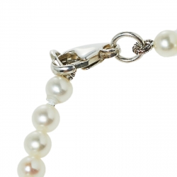 Pre Owned Tiffany & Co. Sterling Silver Mini Heart Tag Freshwater Pearl Bracelet