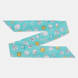 Pre Owned Tiffany & Co. Green Padlock Heart Print Silk Bandeau Scarf