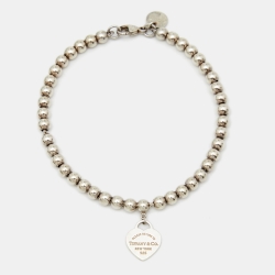 Pre Owned Tiffany & Co. Return To Tiffany Mini Heart Enamel Sterling Silver Bead Bracelet