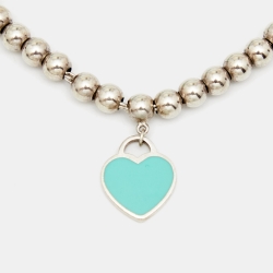 Pre Owned Tiffany & Co. Return To Tiffany Mini Heart Enamel Sterling Silver Bead Bracelet