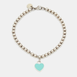 Pre Owned Tiffany & Co. Return To Tiffany Mini Heart Enamel Sterling Silver Bead Bracelet