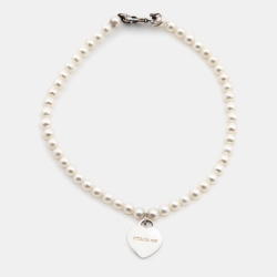 Pre Owned Tiffany & Co. Return to Tiffany Heart Tag Pearls Sterling Silver Bracelet