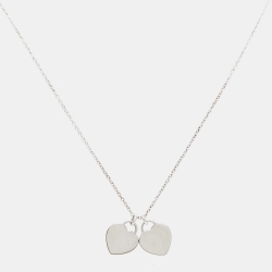Pre Owned Tiffany & Co. Return To Tiffany Double Heart Enamel Sterling Silver Necklace