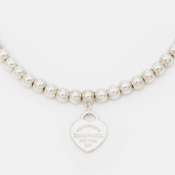 مملوكة مسبقًا Tiffany & Co. Return To Tiffany Blue Enamel Heart Tag Silver Bead Bracelet