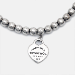 Pre Owned Tiffany & Co. Return to Tiffany Heart Tag Blue Enamel Silver Bead Bracelet 