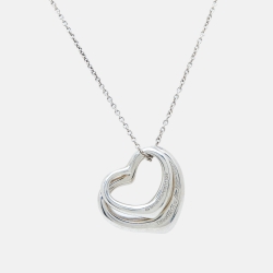 مملوكة مسبقًا Tiffany & Co. Elsa Peretti Double Open Heart Silver Pendant Necklace
