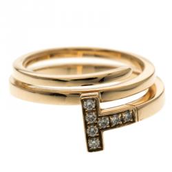 Pre Owned Tiffany & Co. Tiffany T Wrap Diamonds &18k Rose Gold Ring Size 54.5