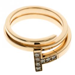 Pre Owned Tiffany & Co. Tiffany T Wrap Diamonds &18k Rose Gold Ring Size 54.5