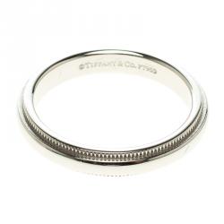 Pre Owned Tiffany & Co. Tiffany Classic Milgrain Wedding Platinum Band Ring Size 52
