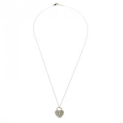 Pre Owned Tiffany & Co. Heart Lock Diamond Paved Platinum Pendant & 18k White Gold Chain Necklace