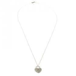Pre Owned Tiffany & Co. Heart Lock Diamond Paved Platinum Pendant & 18k White Gold Chain Necklace