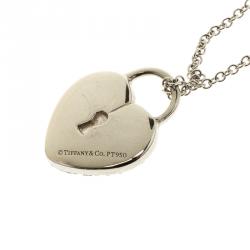 Pre Owned Tiffany & Co. Heart Lock Diamond Paved Platinum Pendant & 18k White Gold Chain Necklace