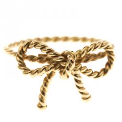 Pre Owned Tiffany and Co. Twist Bow 18K Yellow Gold Ring Size 52