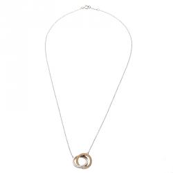 Pre Owned Tiffany & Co. Tiffany 1837 Interlocking Circles Silver & 18k Rose Gold Pendant Necklace