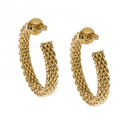 Tiffany & Co Somerset Mesh Woven 18k Yellow Gold Hoop Earrings