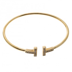 Pre Owned Tiffany & Co. T Wire Diamond 18k Yellow Gold Bracelet