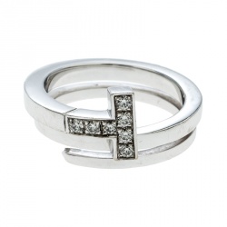 Pre Owned Tiffany & Co. Tiffany T Wrap Diamond 18k White Gold Ring Size 50