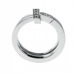 Pre Owned Tiffany & Co. Tiffany T Wrap Diamond 18k White Gold Ring Size 50