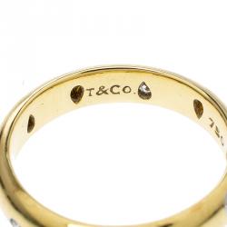Pre Owned Tiffany & Co. Etoile Diamond Platinum 18k Yellow Gold Band Ring Size 53