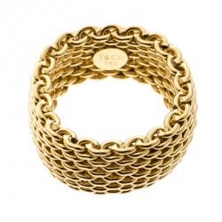Pre Owned Tiffany & Co. Somerset 18k Yellow Gold Mesh Band Ring Size 53