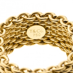 Pre Owned Tiffany & Co. Somerset 18k Yellow Gold Mesh Band Ring Size 53