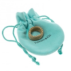 Pre Owned Tiffany & Co. Somerset 18k Yellow Gold Mesh Band Ring Size 53