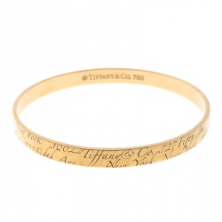 Pre Owned Tiffany & Co. Notes Engraved 18k Yellow Gold Narrow Bangle Bracelet 19cm