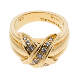Pre Owned Tiffany & Co. Signature X Kiss Diamond & 18k Yellow Gold Ring Size 53