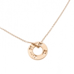 Pre Owned Tiffany & Co. Atlas Pierced Diamond & 18k Rose Gold Pendant Necklace