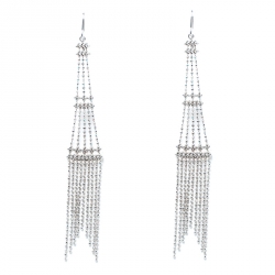 Pre Owned Tiffany & Co. Beaded Fringe Tower 18k White Gold Long Hook Earrings