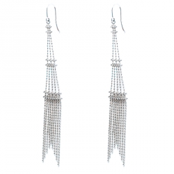 Pre Owned Tiffany & Co. Beaded Fringe Tower 18k White Gold Long Hook Earrings