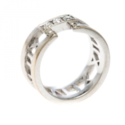 Pre Owned Tiffany & Co. Atlas Diamonds 18k White Gold Open Band Ring Size 54