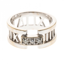 Pre Owned Tiffany & Co. Atlas Diamonds 18k White Gold Open Band Ring Size 54