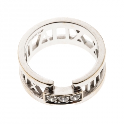 Pre Owned Tiffany & Co. Atlas Diamonds 18k White Gold Open Band Ring Size 54