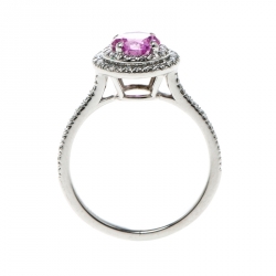 Pre Owned Tiffany & Co. Soleste Pink Sapphire Diamond Platinum Halo Ring Size 54