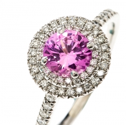 Pre Owned Tiffany & Co. Soleste Pink Sapphire Diamond Platinum Halo Ring Size 54