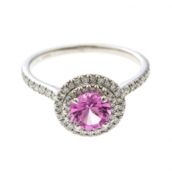 Pre Owned Tiffany & Co. Soleste Pink Sapphire Diamond Platinum Halo Ring Size 54