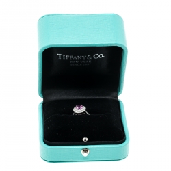 Pre Owned Tiffany & Co. Soleste Pink Sapphire Diamond Platinum Halo Ring Size 54